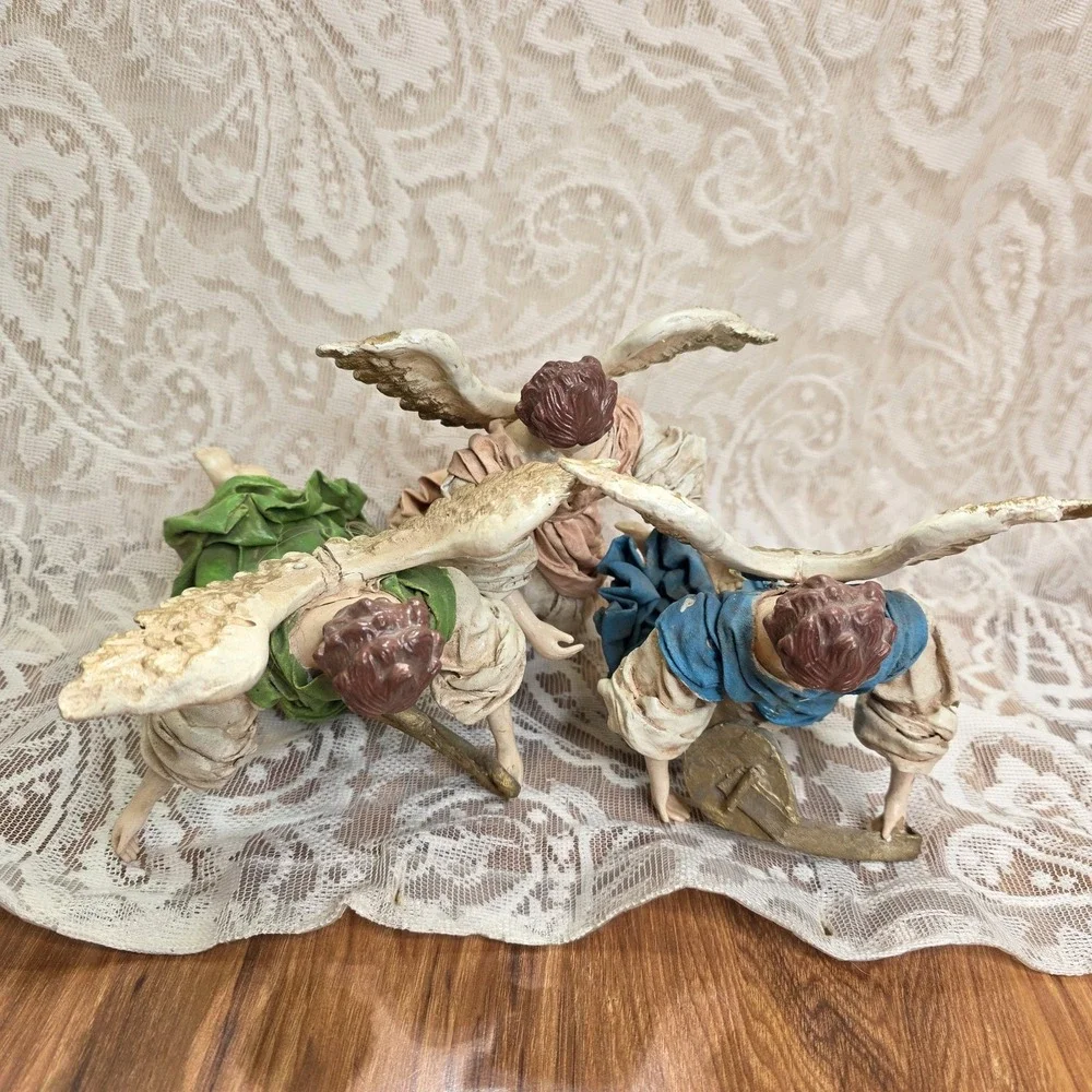 Hanging Angel Ornaments Set Of 3 Resin Cloth Christmas Large Multicolor Decor